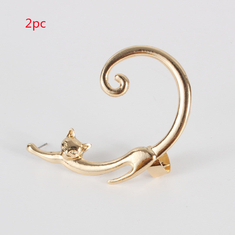 Single Piece Cat Post Earring with Ear Cuff