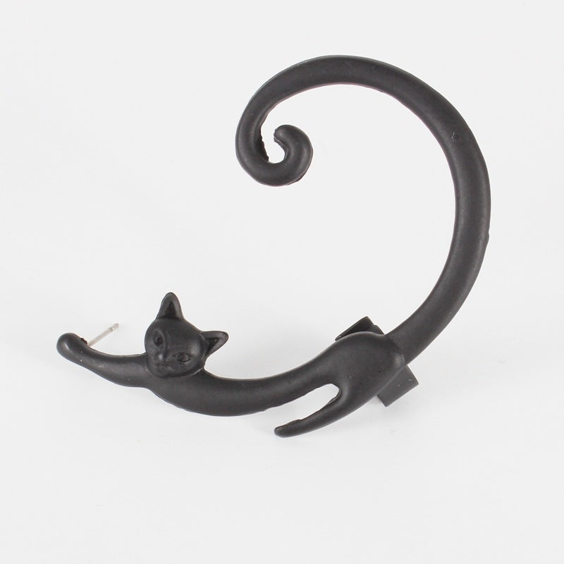 Single Piece Cat Post Earring with Ear Cuff