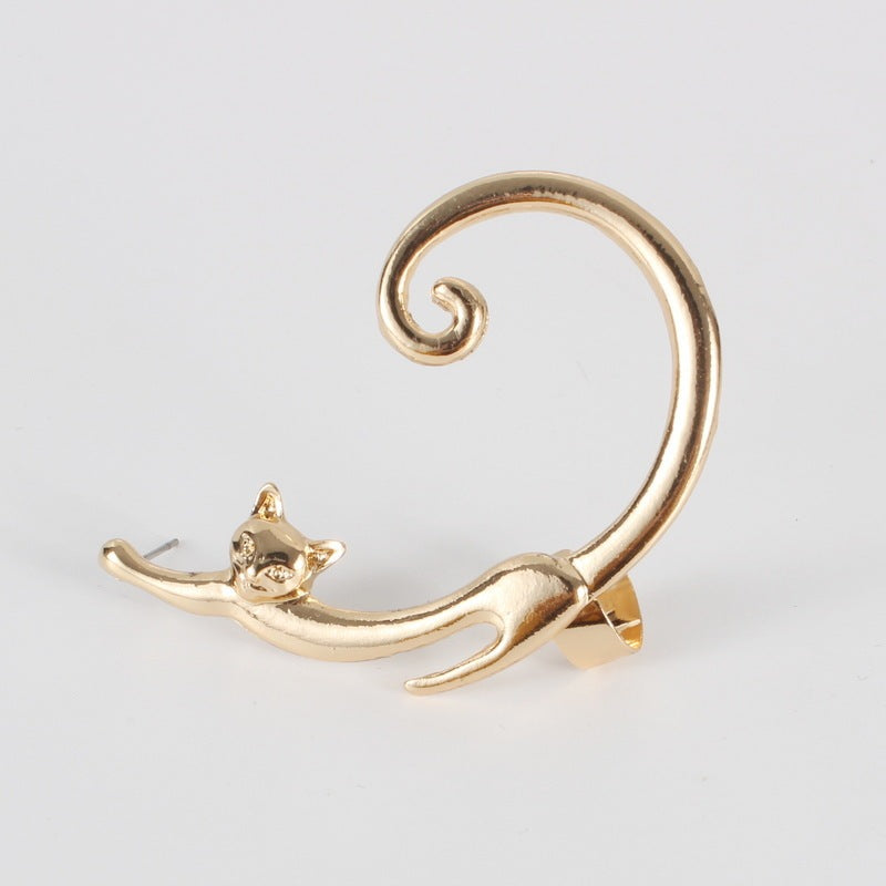 Single Piece Cat Post Earring with Ear Cuff