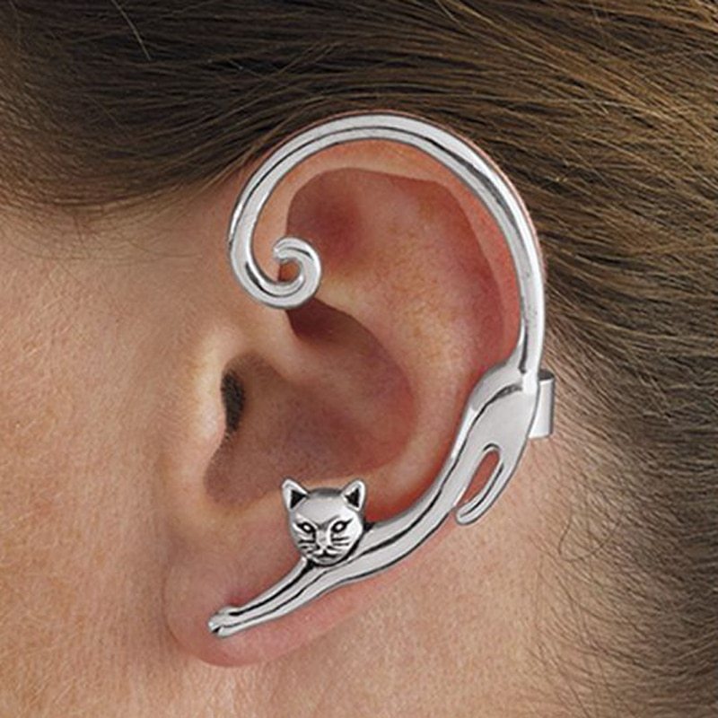 Single Piece Cat Post Earring with Ear Cuff