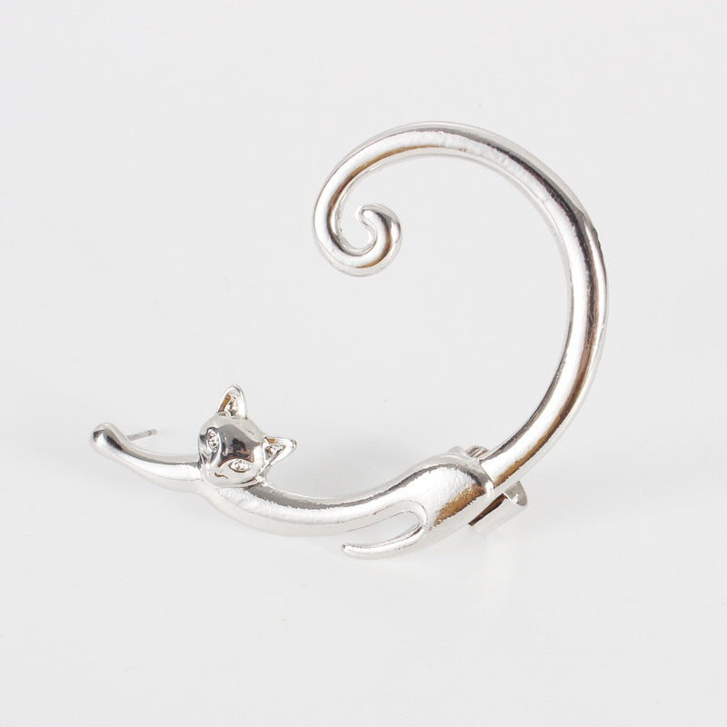 Single Piece Cat Post Earring with Ear Cuff