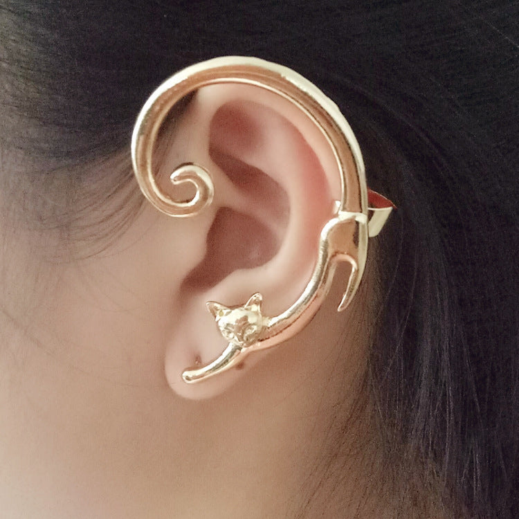 Single Piece Cat Post Earring with Ear Cuff