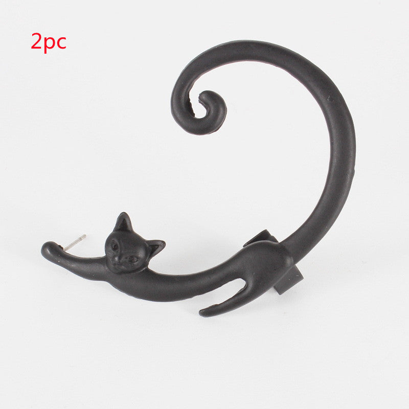 Single Piece Cat Post Earring with Ear Cuff