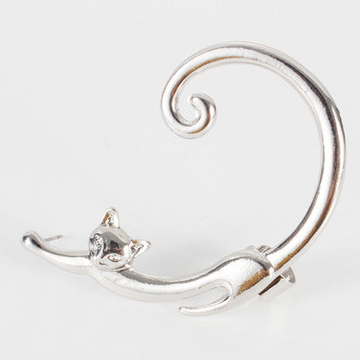 Single Piece Cat Post Earring with Ear Cuff