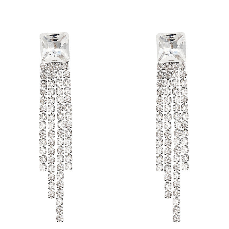 Sterling Silver Needle Sparkling Fringed Earrings